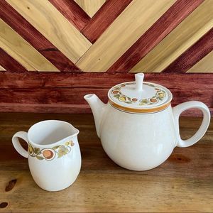 Vintage Franciscan Pickwick White Stoneware | 2 PC | Teapot w Lid & Cream Cup